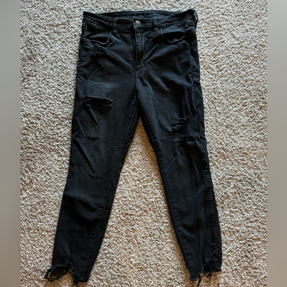 American Eagle black distressed high waisted jeggings - Picture 1 of 4